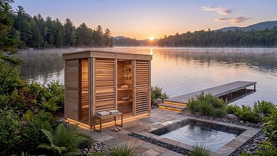 outdoor prefab pure cube sauna lifestyle