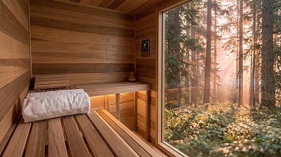 outdoor sauna 5x7 log cabin installed