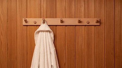 sauna 5 hook towel rack installed