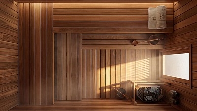 sauna kit interior top view accessories lifestyle