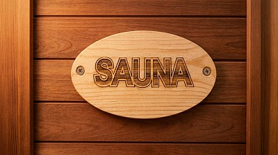 sauna engraved wood sign installed