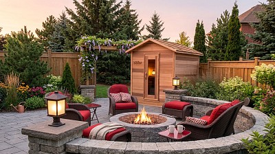 outdoor sauna 5x6 log cabin installed