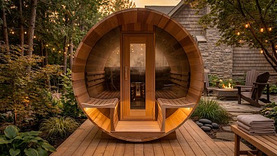 outdoor prefab barrel sauna lifestyle