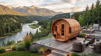 sauna barrel in mountains