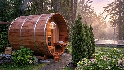 outdoor barrel sauna 7x6 clear cedar lifestyle