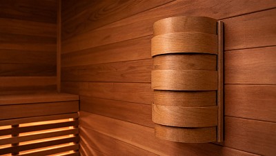 sauna curved wall light shade cedar installed